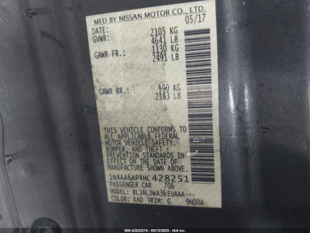 1N4AA6AP4HC428251 Nissan Maxima 3.5 Sv