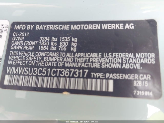 2012 MINI COOPER WMWSU3C51CT367317 Photo 8