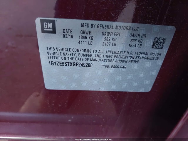 1G1ZE5STXGF249208 Chevrolet MALIBU 1LT