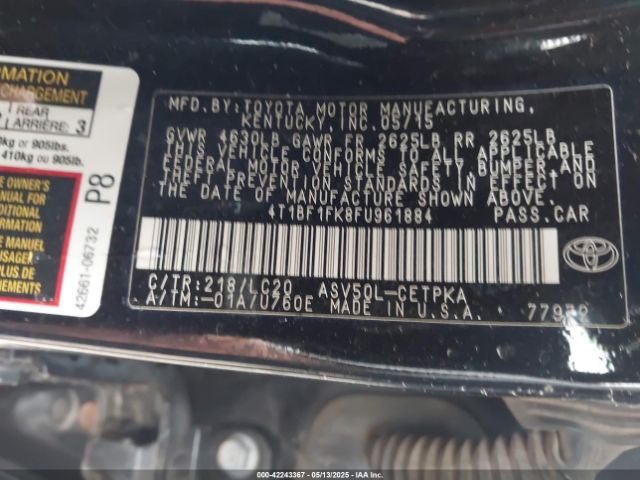 4T1BF1FK8FU961884 Toyota CAMRY XSE