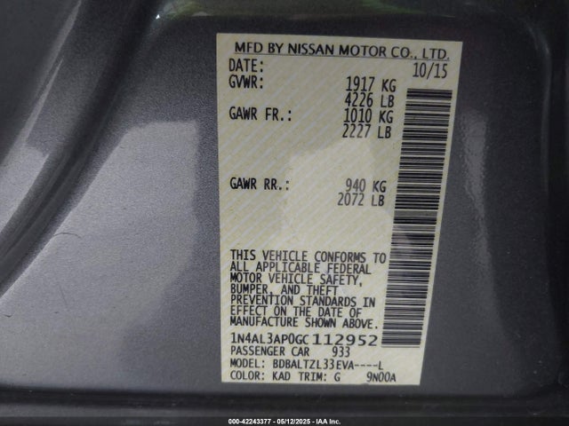 1N4AL3AP0GC112952 Nissan Altima 2.5 Sl