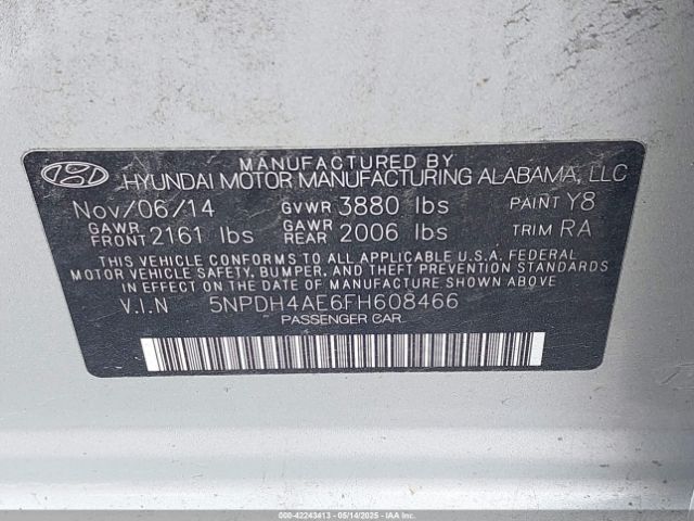 5NPDH4AE6FH608466 Hyundai ELANTRA SE