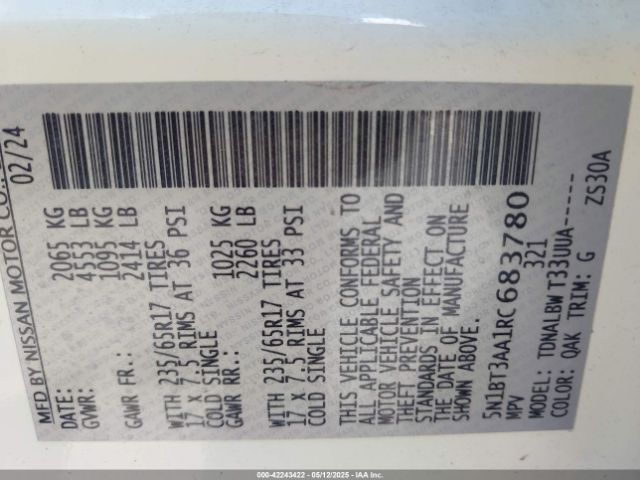 5N1BT3AA1RC683780 Nissan Rogue S Fwd