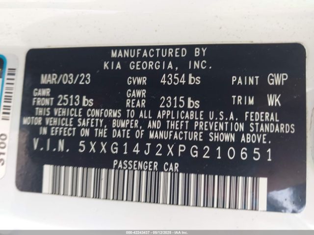 5XXG14J2XPG210651 KIA K5 LXS