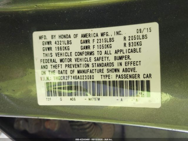 1HGCR2F74GA023080 Honda ACCORD EX