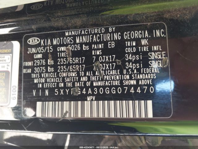 2016 KIA SORENTO 5XYPG4A30GG074470 Photo 8