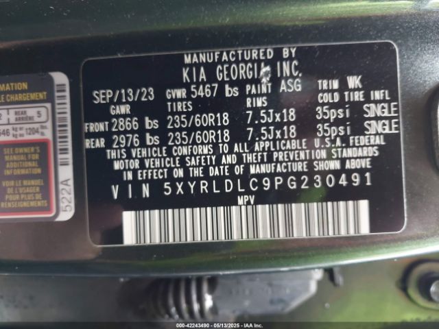 5XYRLDLC9PG230491 KIA Sorento X-line S