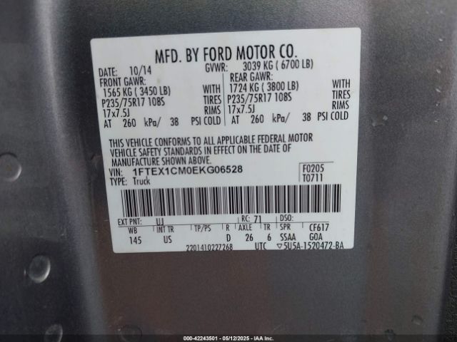 1FTEX1CM0EKG06528 Ford F-150 Xlt