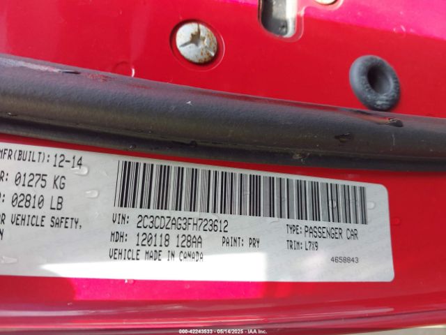2C3CDZAG3FH723612 Dodge Challenger Sxt