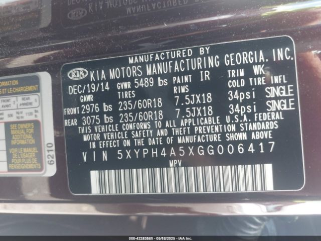 5XYPH4A5XGG006417 KIA Sorento 3.3l Ex