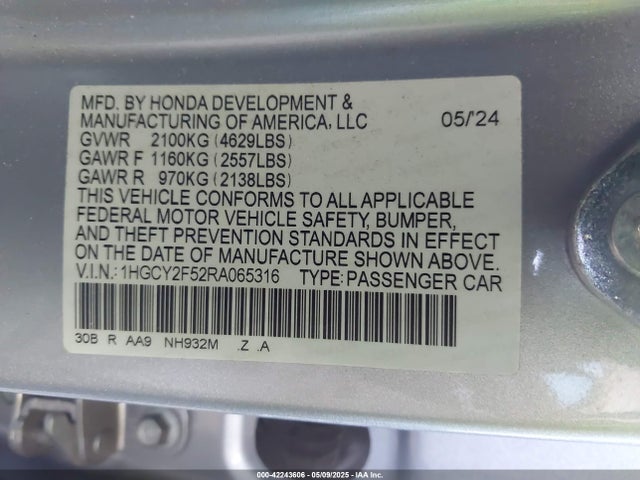 1HGCY2F52RA065316 Honda lfc5