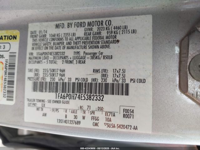 1FA6P0H74E5382332 Ford FUSION SE