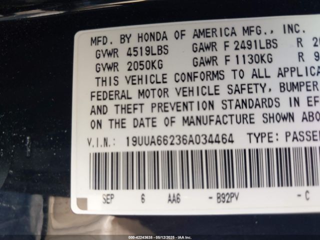 2006 ACURA TL 19UUA66236A034464 Photo 8