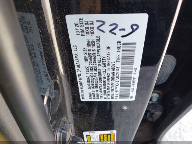 Honda Ridgeline Black Edition 2020 5FPYK3F87LB025146 Image 9