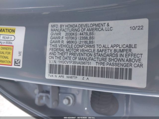 1HGCV1F35NA096751 Honda Accord Sport