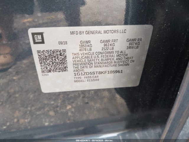2019 CHEVROLET MALIBU 1G1ZD5ST8KF105961 Photo 8