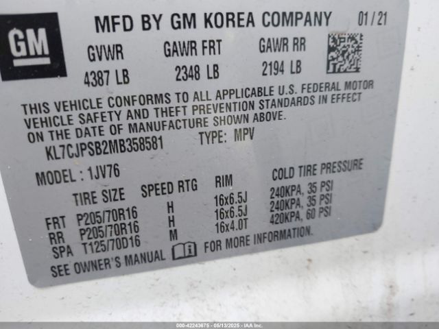 2021 CHEVROLET TRAX KL7CJPSB2MB358581 Photo 8