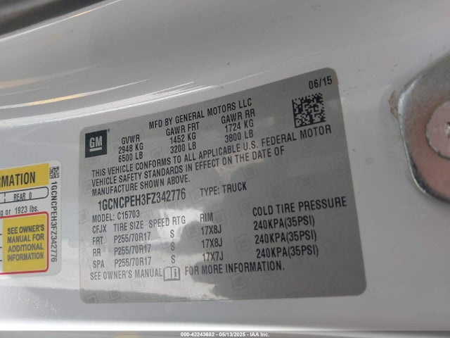1GCNCPEH3FZ342776 Chevrolet lv3 - vvt, aluminum, e85 max
