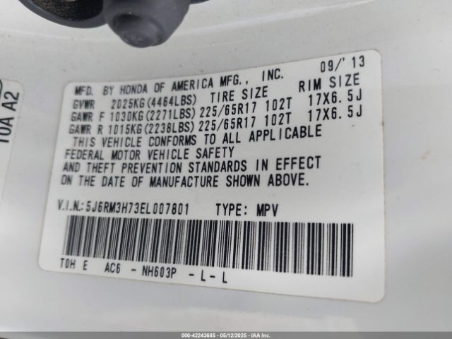 5J6RM3H73EL007801 Honda Cr-v Ex-l