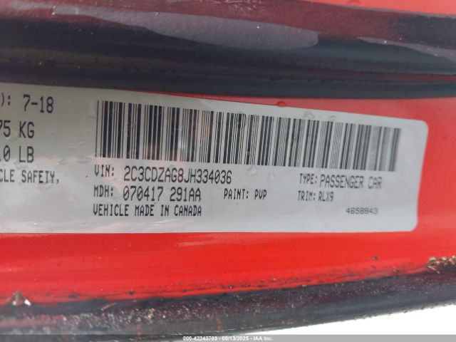 2C3CDZAG8JH334036 Dodge Challenger Sxt Plus