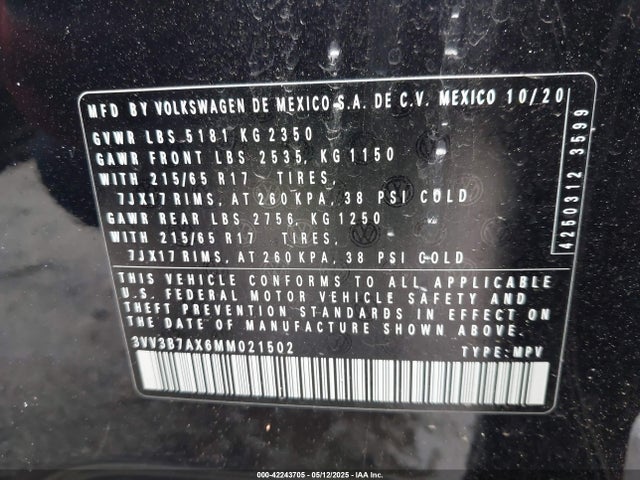 Volkswagen Tiguan 2021 3VV3B7AX6MM021502 Image 9