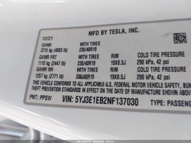 2022 TESLA MODEL 3 5YJ3E1EB2NF137030 Photo 8