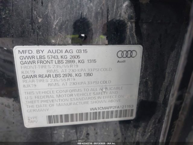 WA1CMAFP2FA121153 Audi Q5 3.0 Tdi Premium Plus