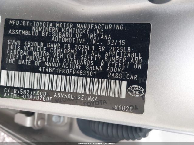 4T4BF1FK0FR483501 Toyota CAMRY LE