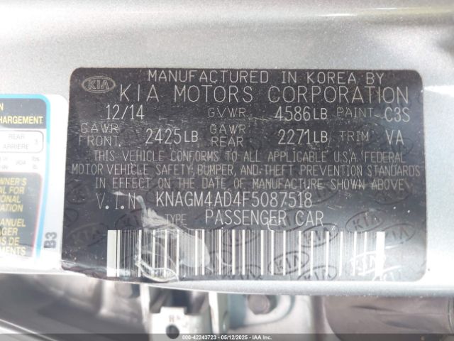 KNAGM4AD4F5087518 KIA OPTIMA HYBRID