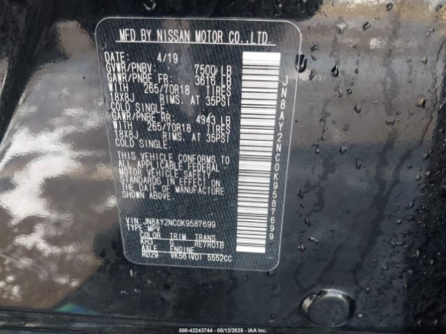 JN8AY2NC0K9587699 Nissan ARMADA SV