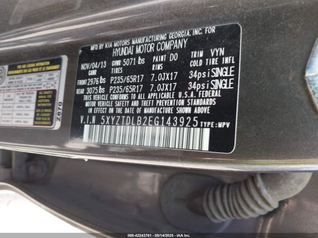 5XYZTDLB2EG143925 Hyundai Santa Fe Sport 2.4l
