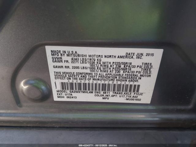 4A4AP3AU7FE042477 Mitsubishi Outlander Sport Es