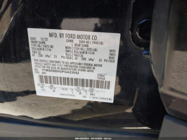 1FMSK8DH2PGA23052 Ford EXPLORER XLT