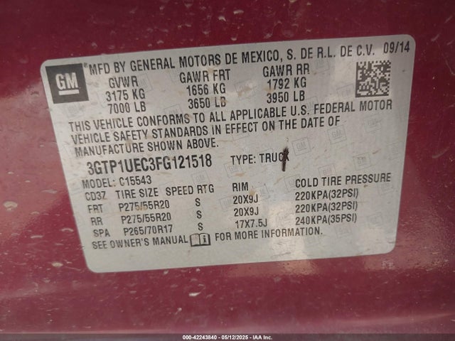 3GTP1UEC3FG121518 GMC l83 - vvt, active fuel management, aluminum