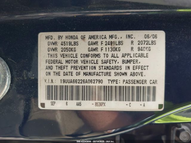 2006 ACURA TL 19UUA66226A062790 Photo 8