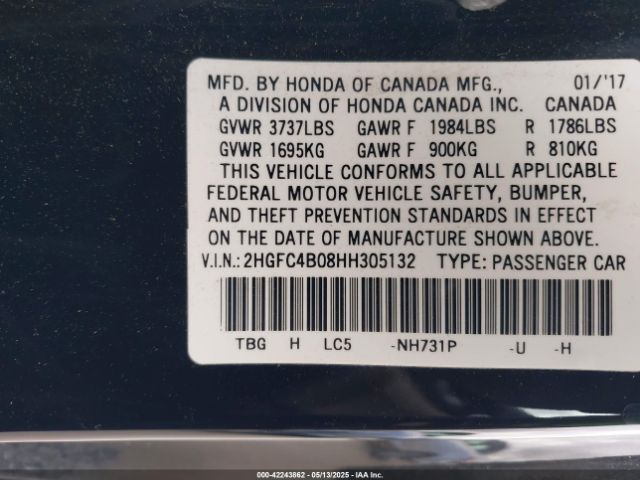 2HGFC4B08HH305132 Honda Civic Lx-p