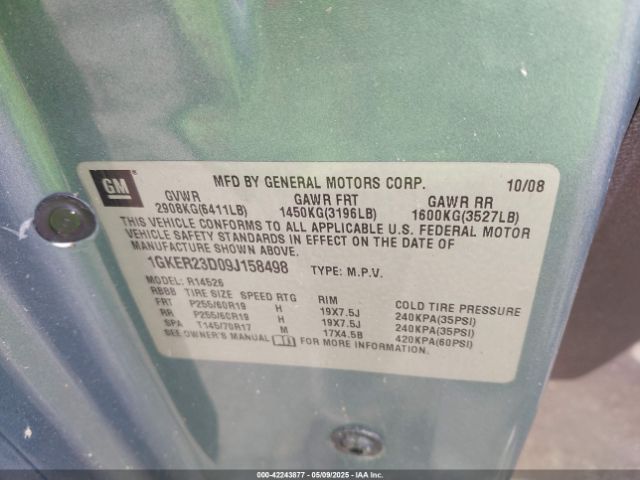 2009 GMC ACADIA 1GKER23D09J158498 Photo 8