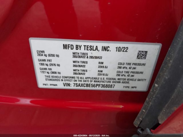 7SAXCBE56PF368087 Tesla MODEL X