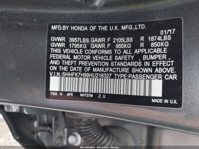 SHHFK7H99HU216327 Honda Civic Sport Touring