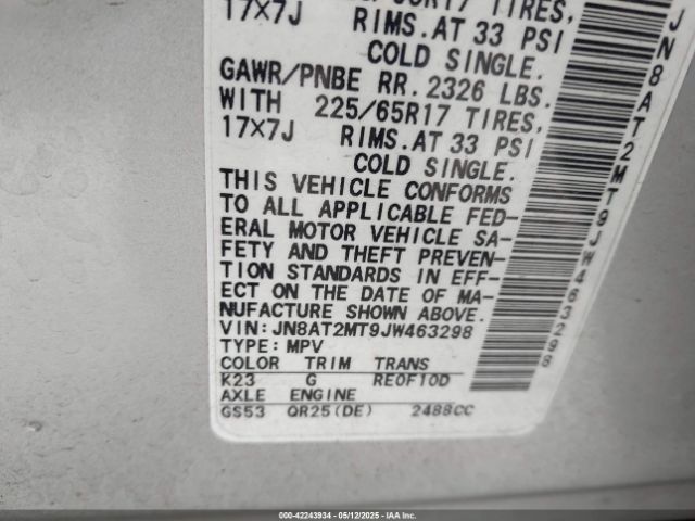JN8AT2MT9JW463298 Nissan ROGUE S