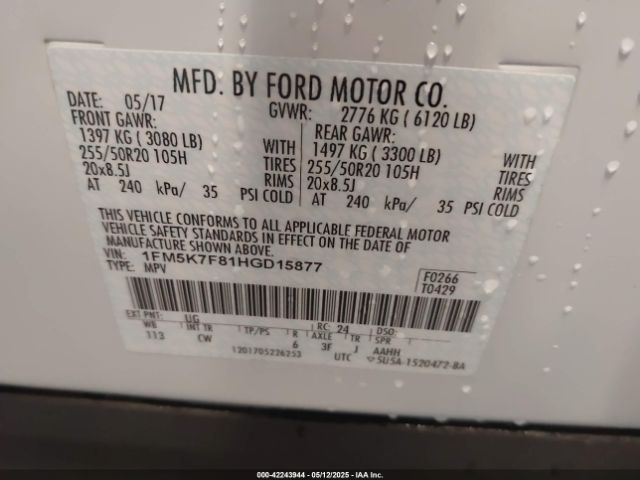 1FM5K7F81HGD15877 Ford Explorer Limited