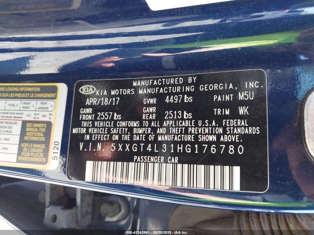 5XXGT4L31HG176780 KIA Optima Lx