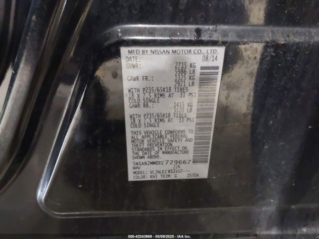 5N1AR2MM0EC729667 Nissan Pathfinder Sv