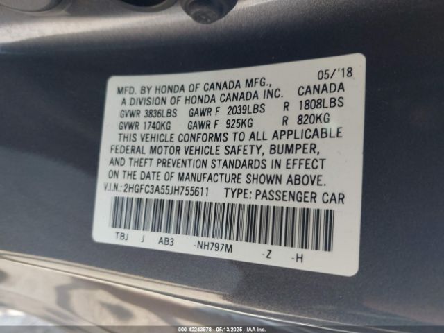 2HGFC3A55JH755611 Honda CIVIC SI