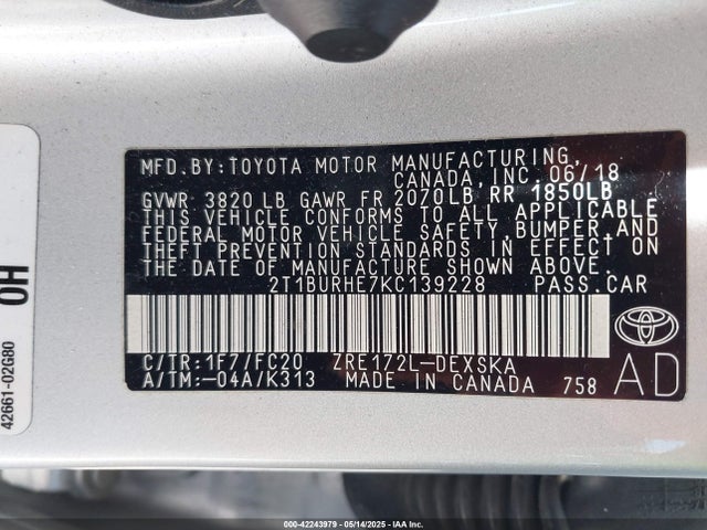 Toyota COROLLA SE 2019 2T1BURHE7KC139228 Image 9
