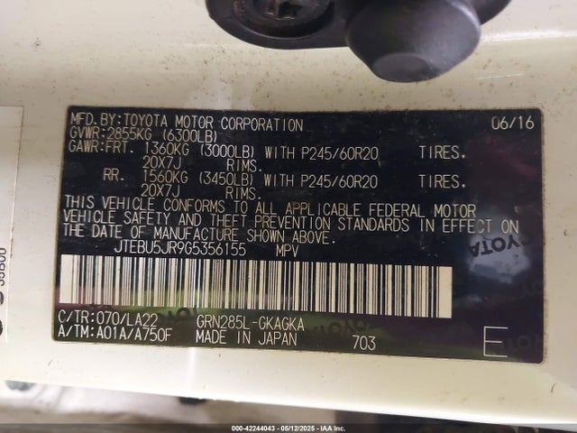 JTEBU5JR9G5356155 Toyota 1gr-fe