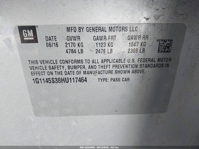 1G1145S38HU117464 Chevrolet lfx - sidi: spark ignited direct injection, vvt, e85 max, alum