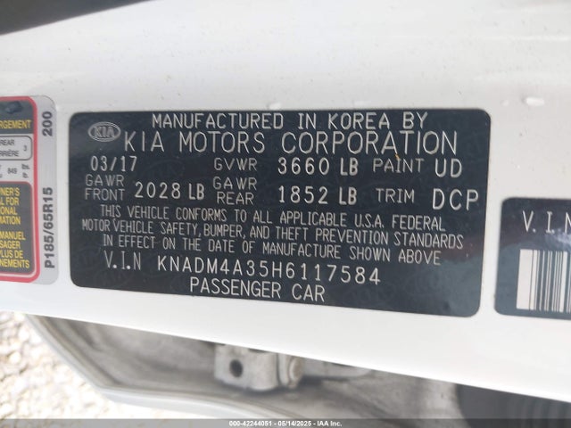 KNADM4A35H6117584 KIA RIO LX