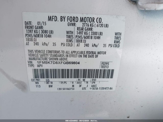 1FM5K7D8XFGB69804 Ford EXPLORER XLT