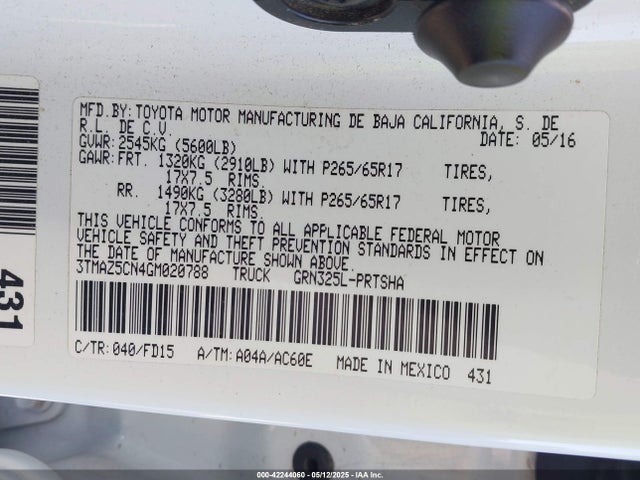 3TMAZ5CN4GM020788 Toyota Tacoma